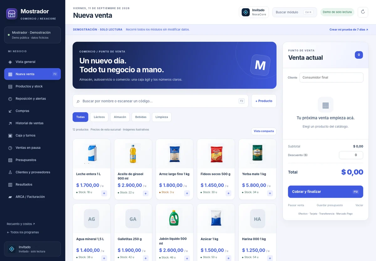 Vista del punto de venta y operación de Suite Comercial